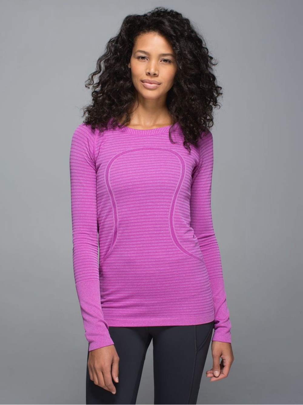 Lululemon Sz 6 Swiftly Tech Long Sleeve Crew Rugby Stripe Tonal Heathered Violet